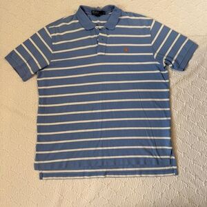 Polo by Ralph Lauren Light Blue and White Striped Polo with Orange Pony